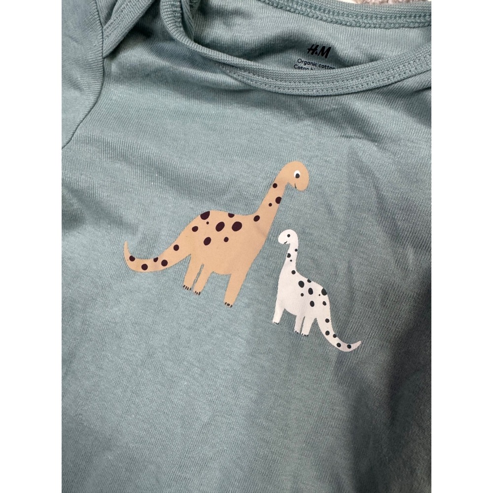 HM Baby 3 Pack Organic Cotton Dinosaur Long Sleeve Bodysuits 9-12M Sage Grey